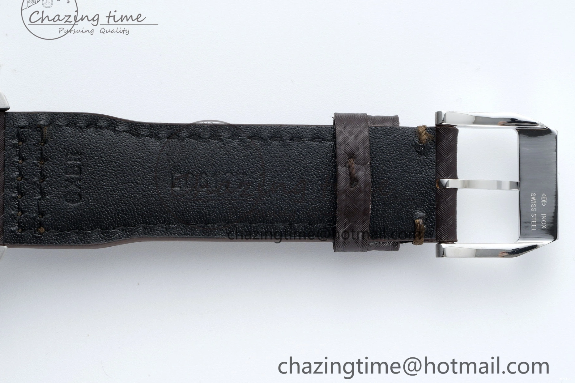 MIROTIME 0118 Pilot Chrono SS AZF 1:1 Best Edition Black Dial Orange Markers on Brown Leather Strap A EasyCare 7065